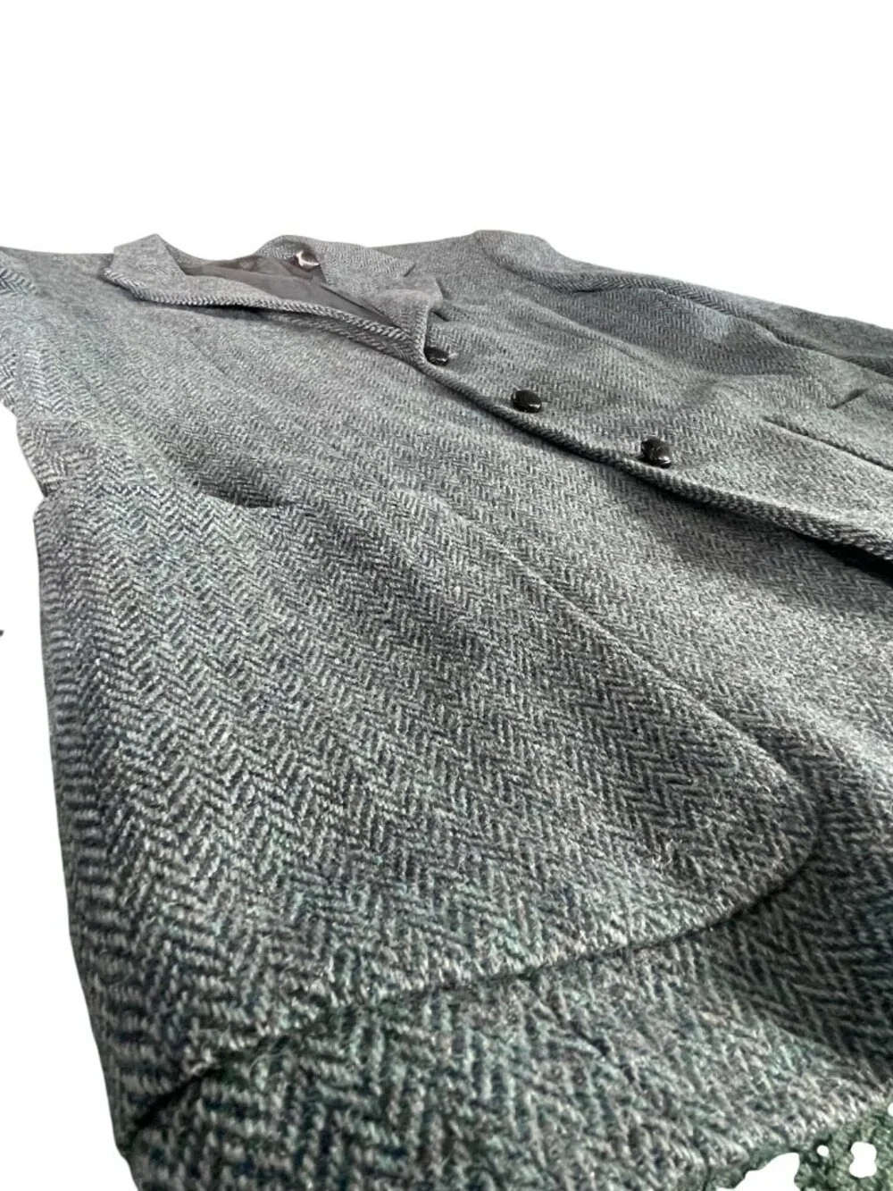 Holland & Sherry Mens Wool Herringbone Blazer In Gray With Satin Lining Size XL